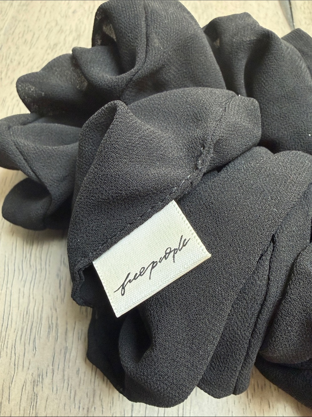 Free People Black Chiffon Hair Scrunchie X-Large with Logo Tag
